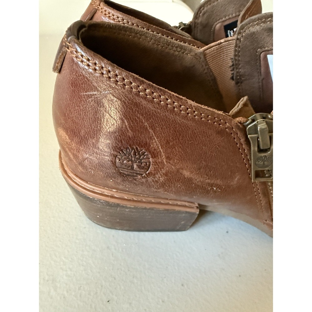 TIMBERLAND Sz 8 A1YHW BROWN Zipper Ankle Boots LEATHER - Picture 2 of 9
